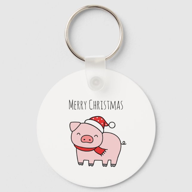 Chaveiro Mínimo de Natal de Porco Rosa Rosa Bonito (Frente)