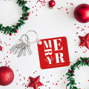 Chaveiro Mínimo Elegante Vermelho Branco Natal Alegre