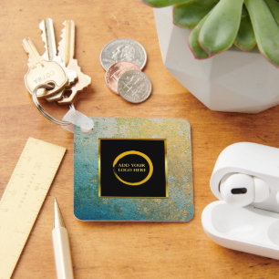 Chaveiro Mínimo moderno ouro preto simples adicione seu log