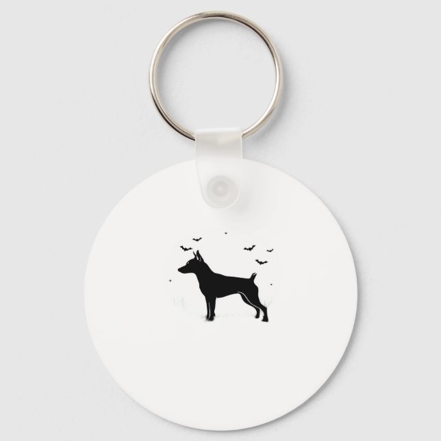 Chaveiro MinPin Cão � Silhueta de Lua de Halloween Camiseta (Frente)