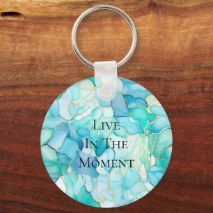 Chaveiro Mint Aqua Pearl Dourado Marble