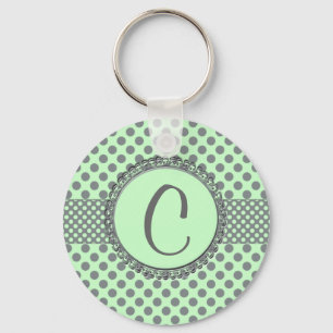 Chaveiro Mint Green com Bolinhas-Monograma de Cinzas