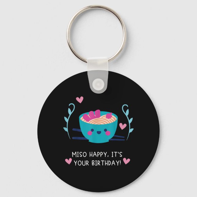 Chaveiro Miso Feliz Aniversário Comida Japonesa Citação Div (Frente)