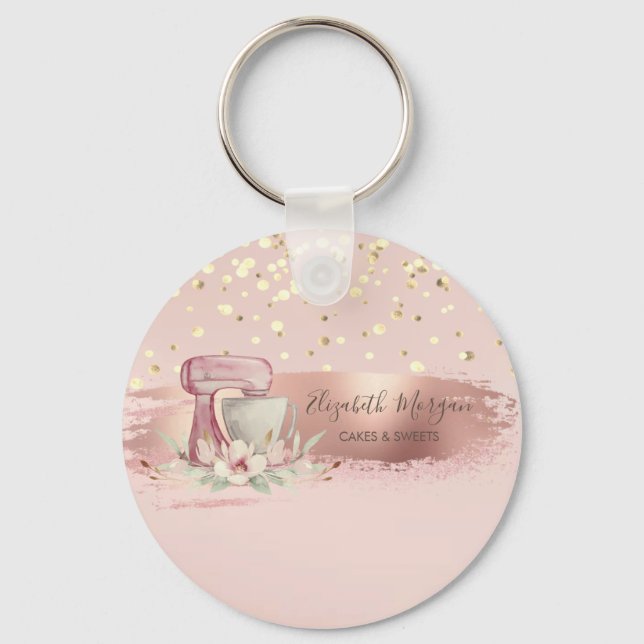 Chaveiro Mixer Flor,Dourado Confetti, Traço De Pincel (Frente)