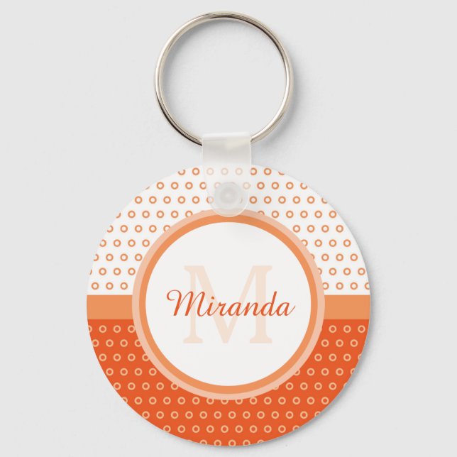 Chaveiro Mod Orange e White Bolinhas Monograma com Nome (Frente)