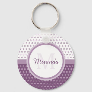 Chaveiro Mod Purple and White Polka Dots Monogram With Name