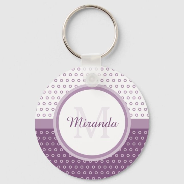 Chaveiro Mod Purple and White Polka Dots Monogram With Name (Frente)