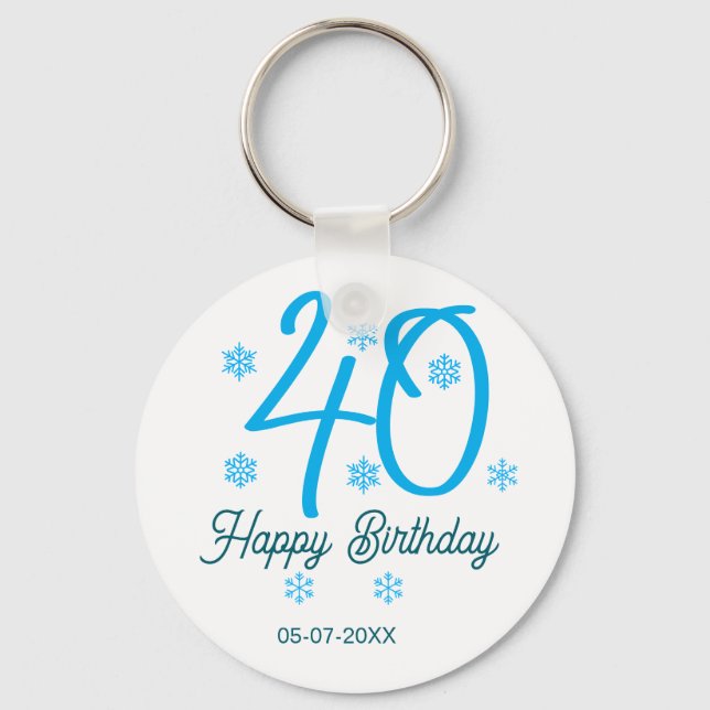 Chaveiro modelo azul de 40º aniversário adicionar nome data (Frente)