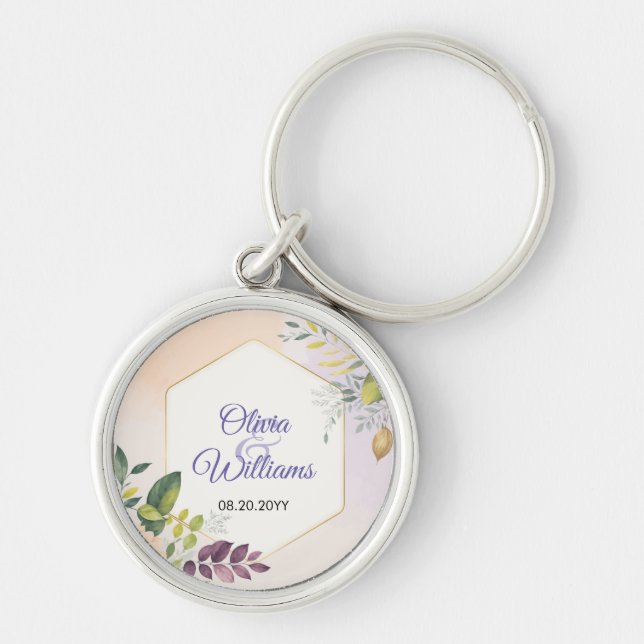 Chaveiro Modelo de Convite de Casamento Floral Elegante (Frente)