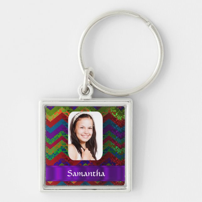 Chaveiro Modelo de foto personalizado Hippy color chevron (Frente)