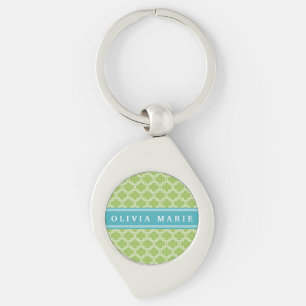 Chaveiro Modelo de Nome Azul Vibrante de Trellis Verde