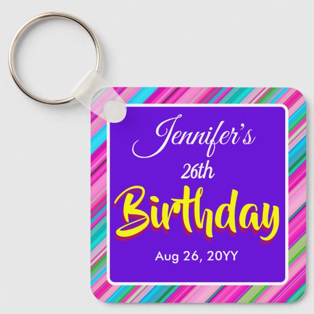Chaveiro Modelo personalizado de aniversário com listras de (Frente)