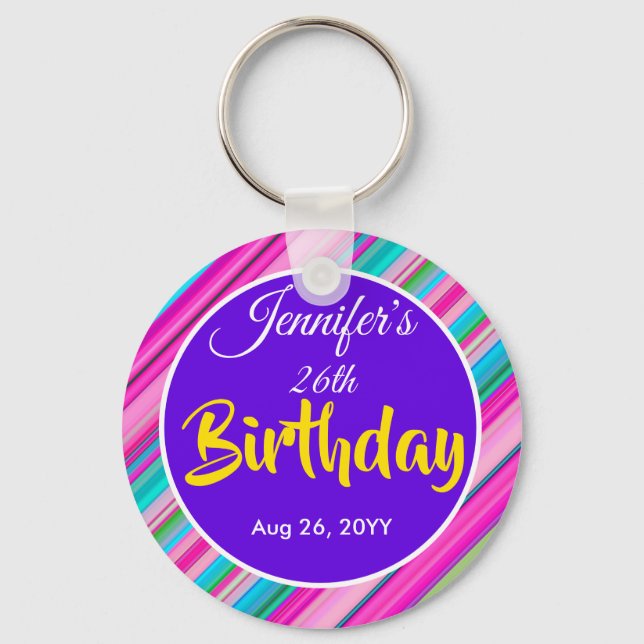 Chaveiro Modelo personalizado de aniversário com listras de (Frente)