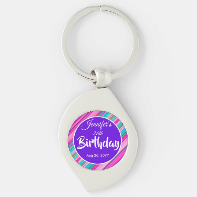 Chaveiro Modelo personalizado de aniversário com listras de (Frente)