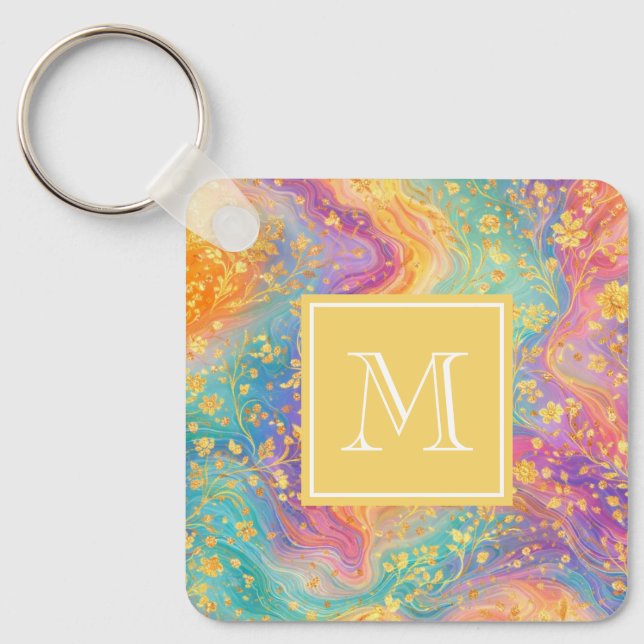 Chaveiro Modern Abstract Glitter Floral Monogram Design     (Frente)