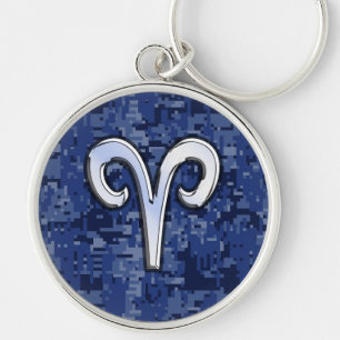 Chaveiro Modern Aries Zodiac - Símbolo Marinho Blue Digita