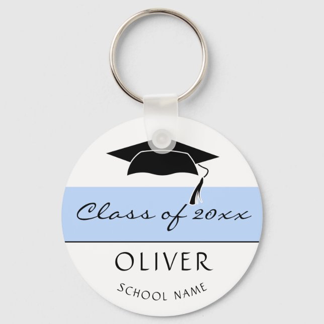 Chaveiro Modern Blue Class of and Graduate Name Graduation (Frente)