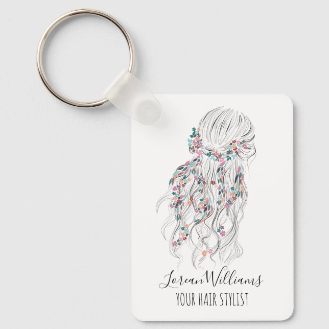 Chaveiro Modern Boho Black White Wavy Hair Style Floral QR (Frente)