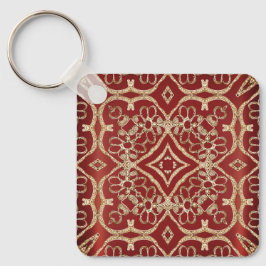 Chaveiro Modern Gold Red Floral Keychain