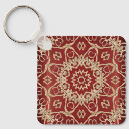 Chaveiro Modern Gold Red Floral Keychain