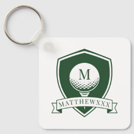Chaveiro Modern Green and White Name Initial Monogram Golf