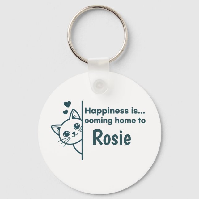 Chaveiro Modern Minimalist Peeking Cat Happiness Is Coming  (Frente)