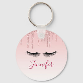 Chaveiro Modern Pink Glitter Drips & Black Eyelashes