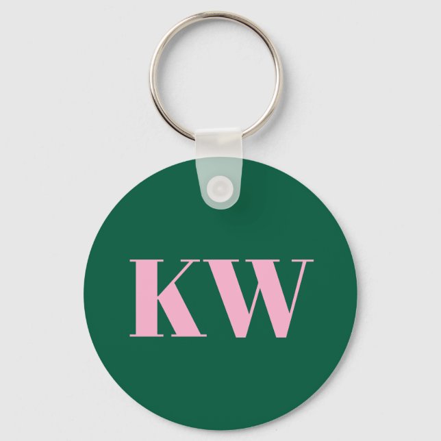 Chaveiro Modern Pink Green Monogram Initials Personalized (Frente)