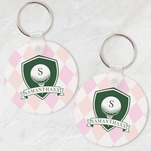 Chaveiro Modern Pink Pattern Name Initial Monogram Golf (Modern Pink Pattern Name Initial Monogram Golf Keychain)