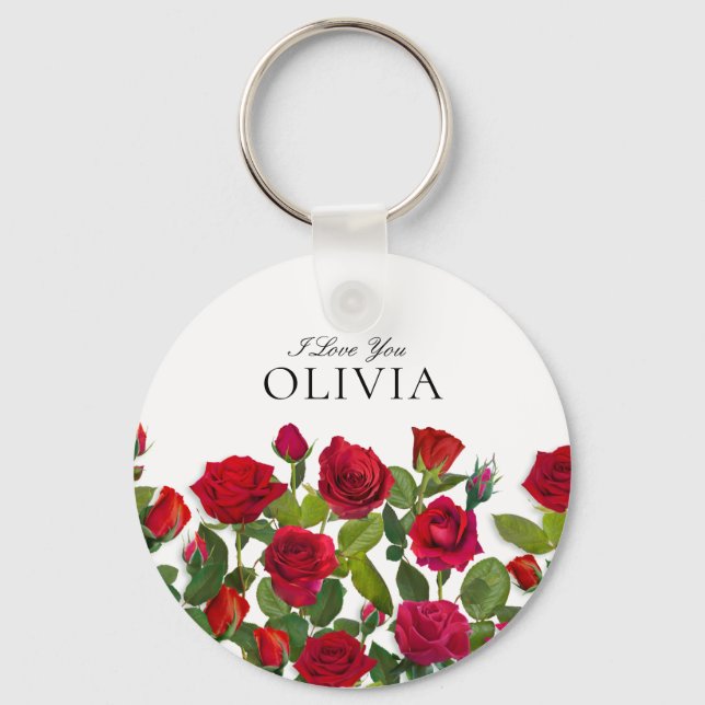 Chaveiro Modern Red Rose Minimalist Name I Love You (Frente)