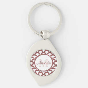 Chaveiro Modern Rosy Brown White Scallops Monograma e Nome