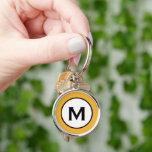 Chaveiro Modern Trendy Monogram Mustard Yellow<br><div class="desc">Modern trendy monogrammed round keychain features a bright mustard yellow background with your monogram initial in a black and white emblem in classic block typography for a simple trendy professional look.</div>
