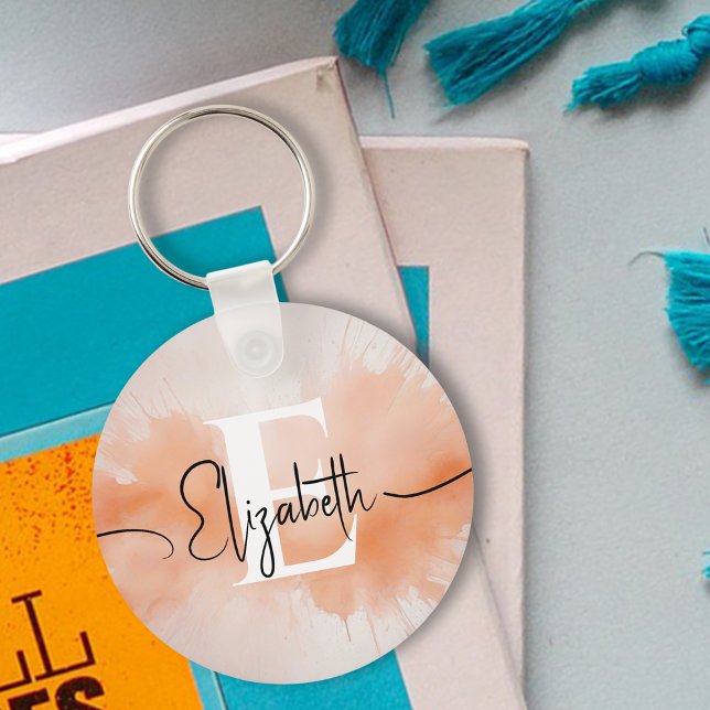 Chaveiro Modern Trendy Peach Fuzz Watercolor Monograma (Criador carregado)