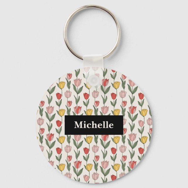 Chaveiro Modern Tulip Floral Pattern Soft Botanical Spring (Frente)