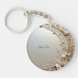 Chaveiro Modern White Flowers Pearls Keychain