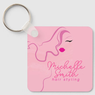 Chaveiro Moderno estilo de cabelo ondulado cor-de-rosa mini