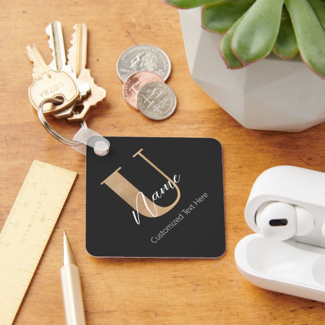 Chaveiro Moderno Monograma Inicial U & Name Personalizado (Mesa)