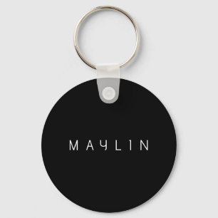 Chaveiro Moderno Nome Editável Minimalista Preto & Branco