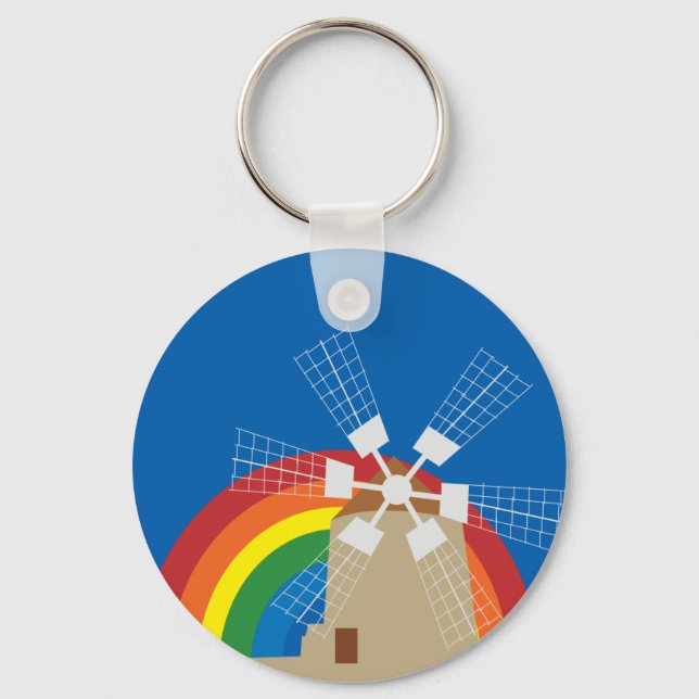 Chaveiro Moinho de vento em fundo arco-íris (Frente)
