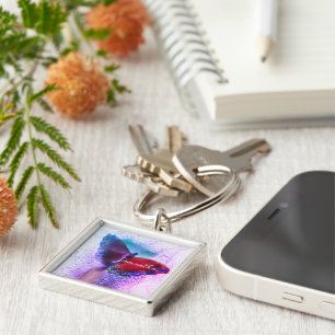 Chaveiro Mola d'água, rosa e borboleta púrpura