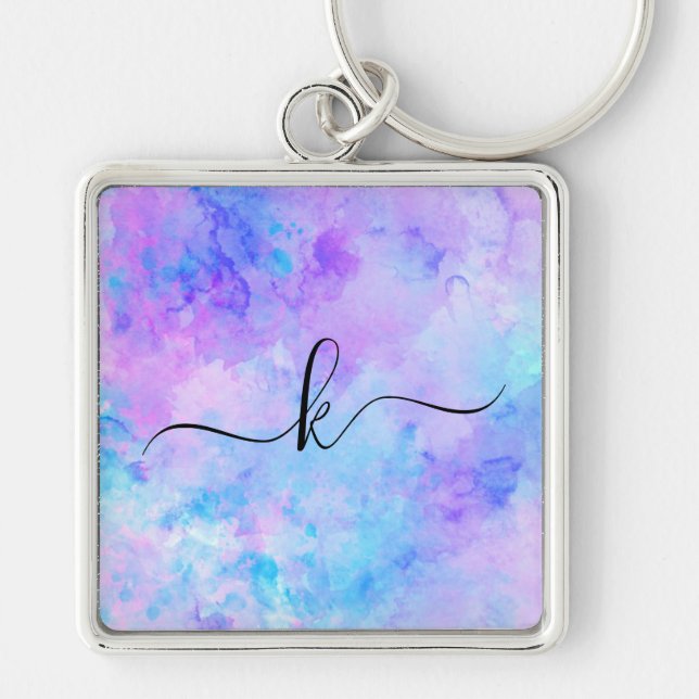 Chaveiro Molas de Aquarelas de Púrpura e Turquesa (Frente)