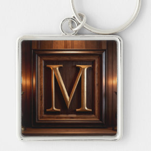 Chaveiro 🟡 Moldura Clássica M Monograma Dourado em Madeira