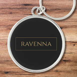 Chaveiro Moldura Dourada Nome Personalizado Preto Profundo 