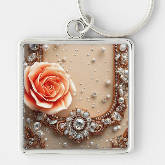 Chaveiro Moldura Dourada Ornamentada com Rosas (Frente)