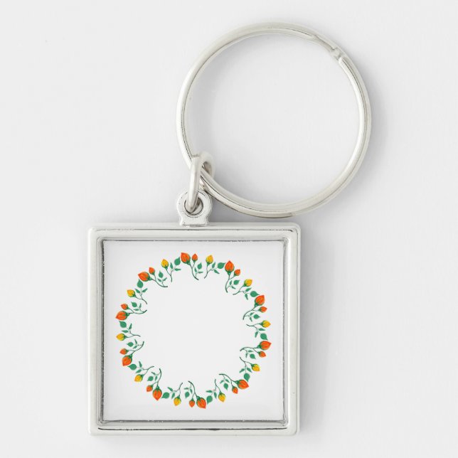 Chaveiro Moldura redonda floral com flor amarela e rosa ver (Frente)