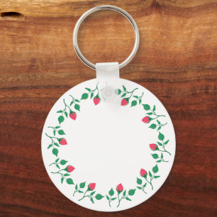 Chaveiro Moldura redonda floreada com flores rosa cor-de-ro