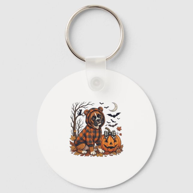 Chaveiro Moletom Xadrez de Cachorro Boxer de Halloween Abób (Frente)