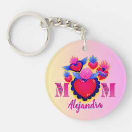 Chaveiro MOM Corazones rosas de Mamá Editable Nombre