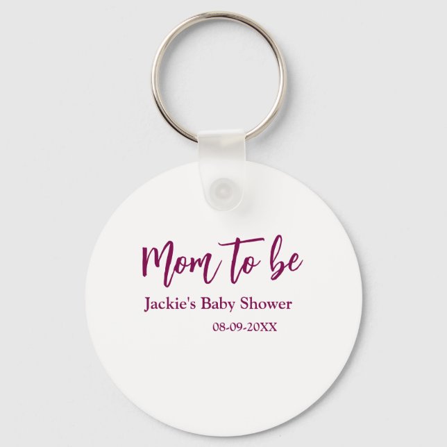 Chaveiro Mom to be baby shower name date pink simple minima (Frente)