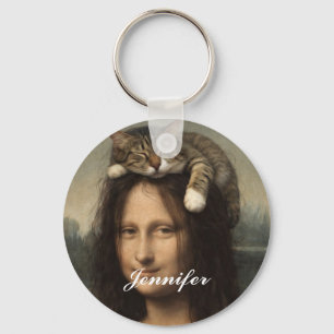 Chaveiro Mona Lisa Com Gato Adormecido                     